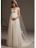 Ivory Lace Tulle Keyhole Back Pregnant Women Wedding Dress